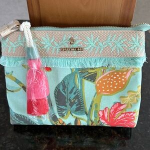 Spartina 449 Tropical Floral Cosmetic Bag - Aqua and Coral
